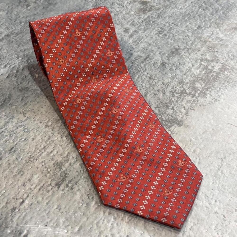 Vintage Vivienne Westwood Orb Tie Red. Geometric Pattern. Silk